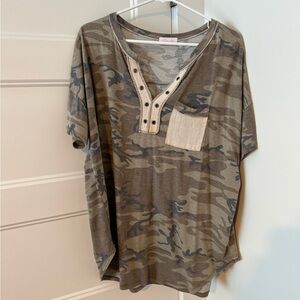 Pink Lily Camouflage Henley Top